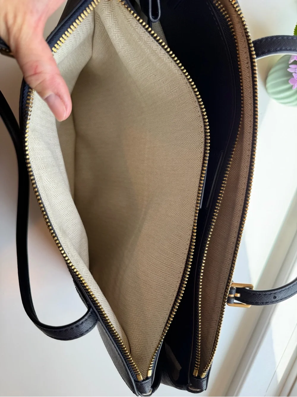 Tory Burch Emerson Double Zip Tote in Navy Saffiano Leather